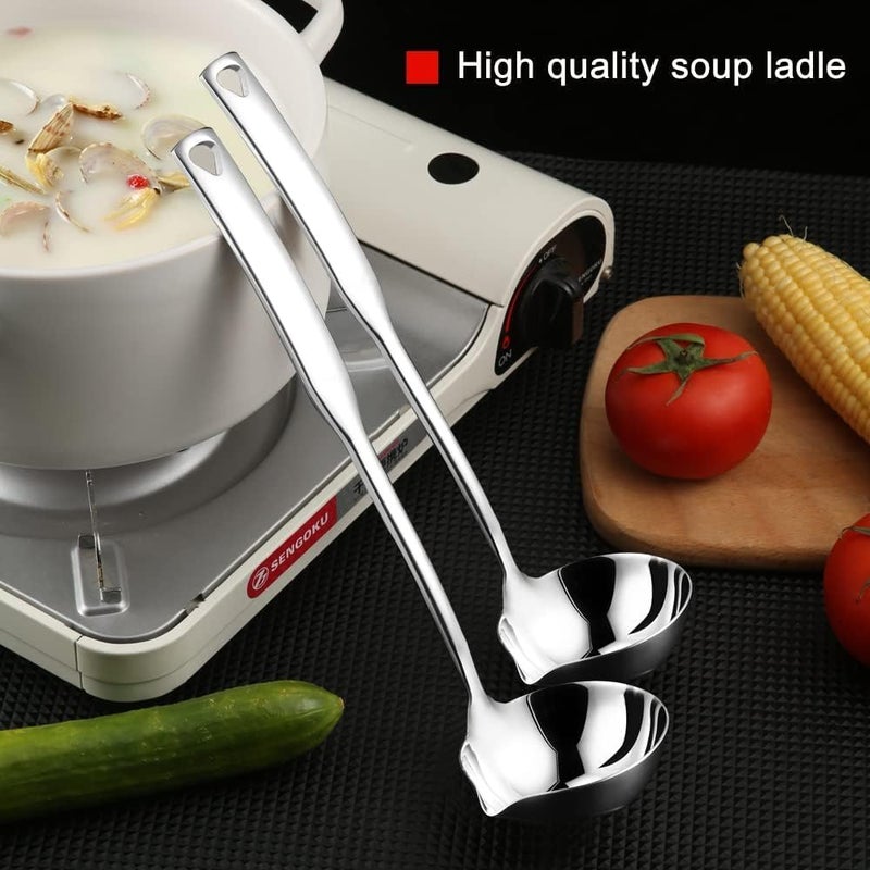 Zjunhm Soup Ladle 304 Stainless Steel Heavy Ladle with Pour Spout for Soups, Serving, Cooking, Stews and More 11.8 inch 1-Piece(Colour:Silver) - Image 5
